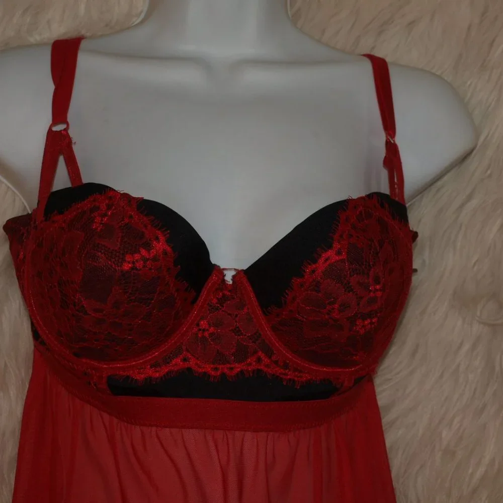 SIZE M LINGERIE Red Sheer BY BODY JEWELS USED FOR PHOTO SHOOT - Picture 2 of 8